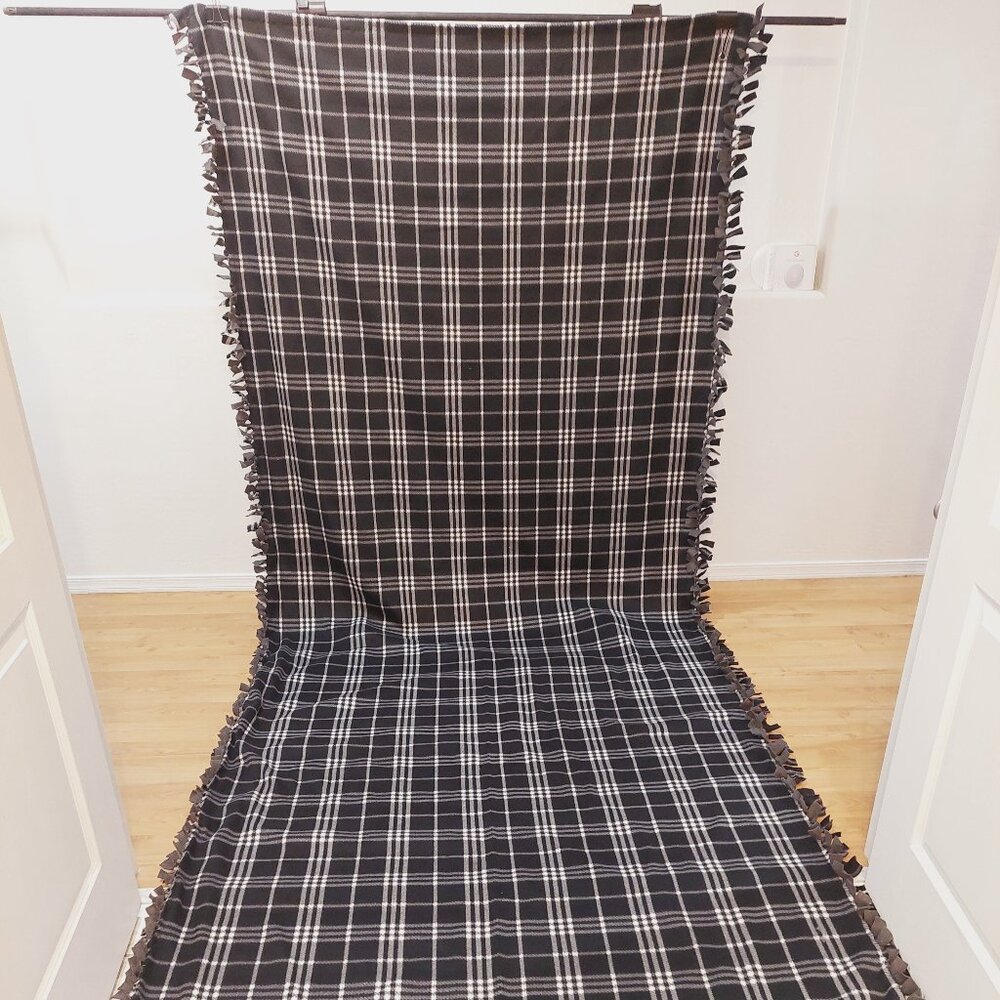 Black and Gray XXX-Long Fleece Blanket #65 (53.5in W X 137in L)